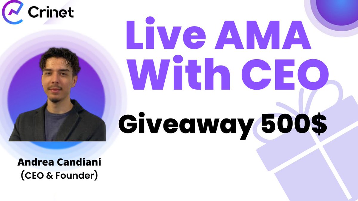crinet_io's tweet photo. PRE-ICO Live AMA with our CEO Andrea Candiani 🎙

15:00 UTC on our Telegram Channel 🔥

- $500 GIVEAWAY IN CNT:
✅ Join the AMA
✅ Make 1/2 questions about ICO and post-ICO 

💰 $50 x 10 people!

AMA link: https://t.co/2DfbcItbQe https://t.co/lMChk4zBi7