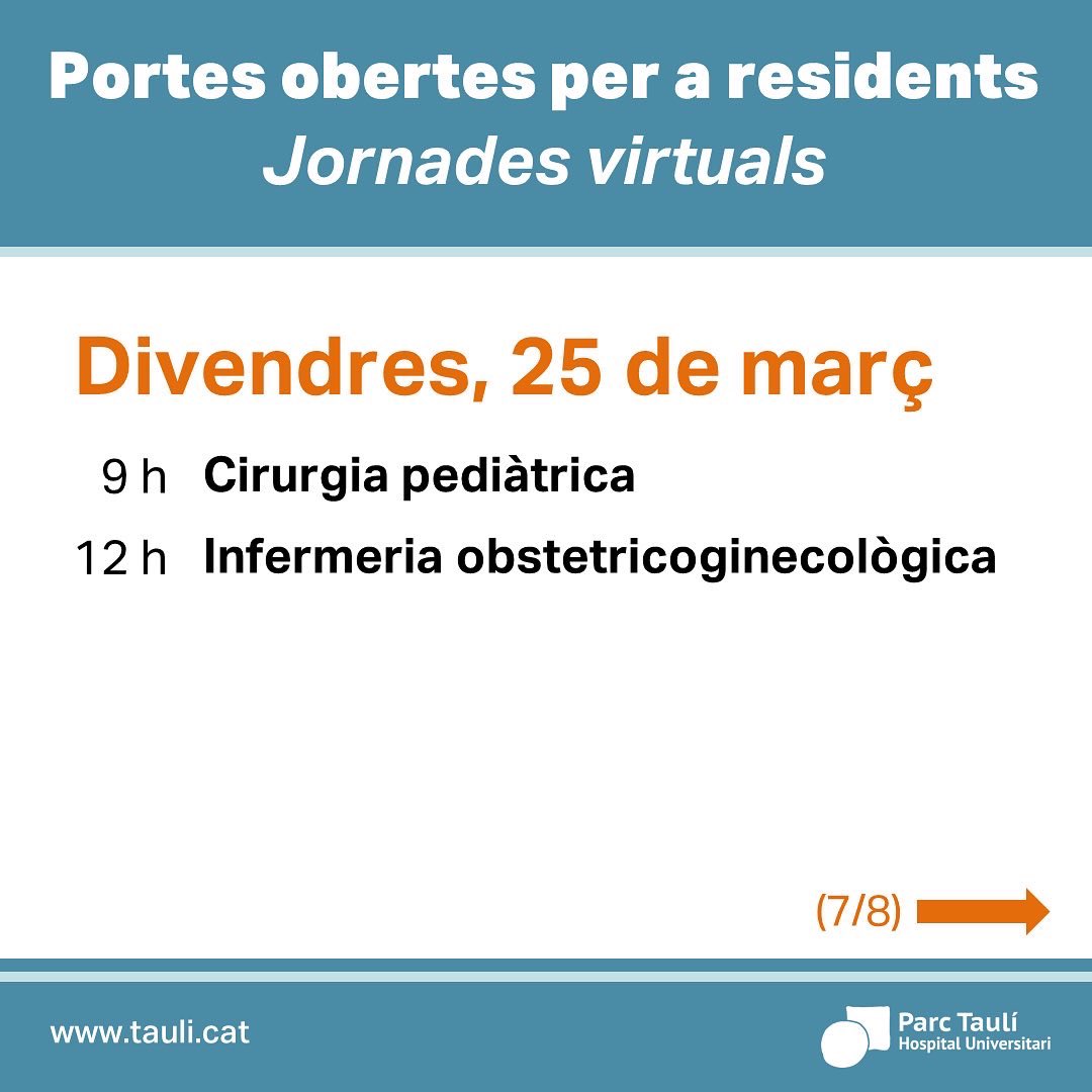 parctauli's tweet photo. (7/7) 👩🏼‍⚕️👨🏽‍⚕️ Aquí tens el calendari i enllaços a les sessions virtuals de portes obertes per a residents d’aquesta setmana al Parc Taulí! 
 
👉🏼 https://t.co/h8VizTFNcq https://t.co/ofzxBuQ2TE