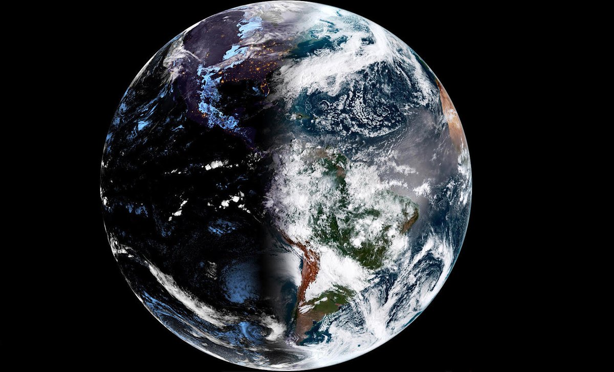 accuweather's tweet photo. Happy Spring! Two times a year, Earth's rotation around the sun creates an equinox, kicking off the beginning of spring and autumn. This @NOAA satellite image shows how the vernal equinox divides the Earth, a phenomenon as fleeting as it is breathtaking! https://t.co/jqrBcl2VGL https://t.co/JskPKJsCXX