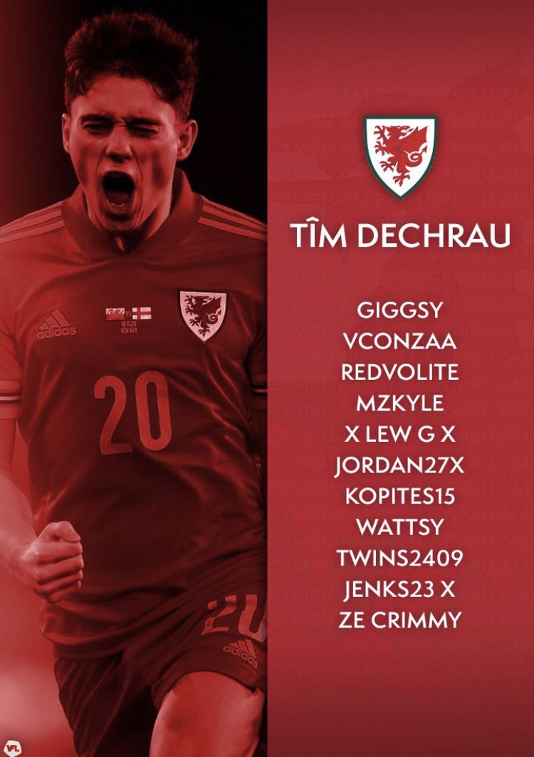 Tonight’s <a href="/TheVFL_/">VFL</a> Wales lineup for the final two games of the group stage🏴󠁧󠁢󠁷󠁬󠁳󠁿

We play France 🇫🇷 &amp; ROTW

Let’s finish strongly!

<a href="/VFLWales/">VFL Wales</a> <a href="/xLewGx/">LewGx</a>