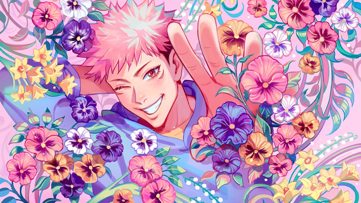 虎杖悠仁 「Reposting 🌸pink🌸 Yuji art since it's h」|Munette 🌺のイラスト