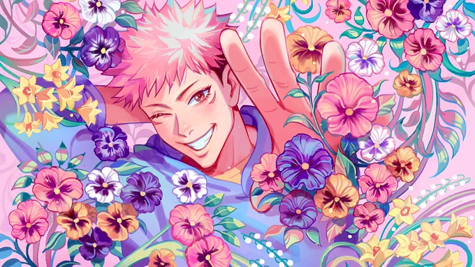 Reposting 🌸pink🌸 Yuji art since it's his birthday today!!! 🎂 