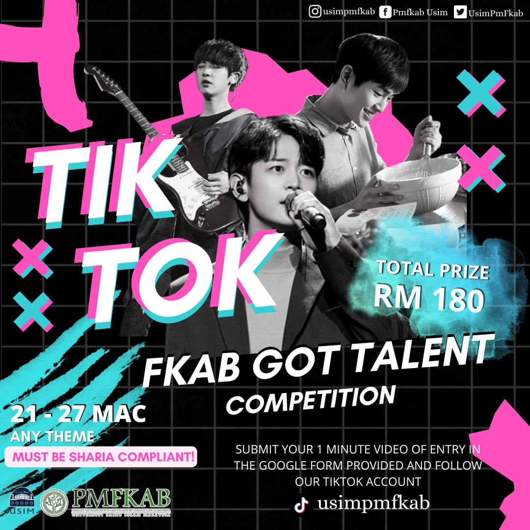 UsimPmfkab's tweet photo. *[FKAB GOT TALENT COMPETITION]*

Are you good at singing? 🎤 Playing musical instruments? 🧑🏻‍🎤🎸 Acting? 🎬 Cooking? 👨🏻‍🍳 Drawing? 🧑🏻‍🎨 Trick? 🧙🏻‍♀️You are the fkab star we are looking for !!! https://t.co/vIoKJvIKXj