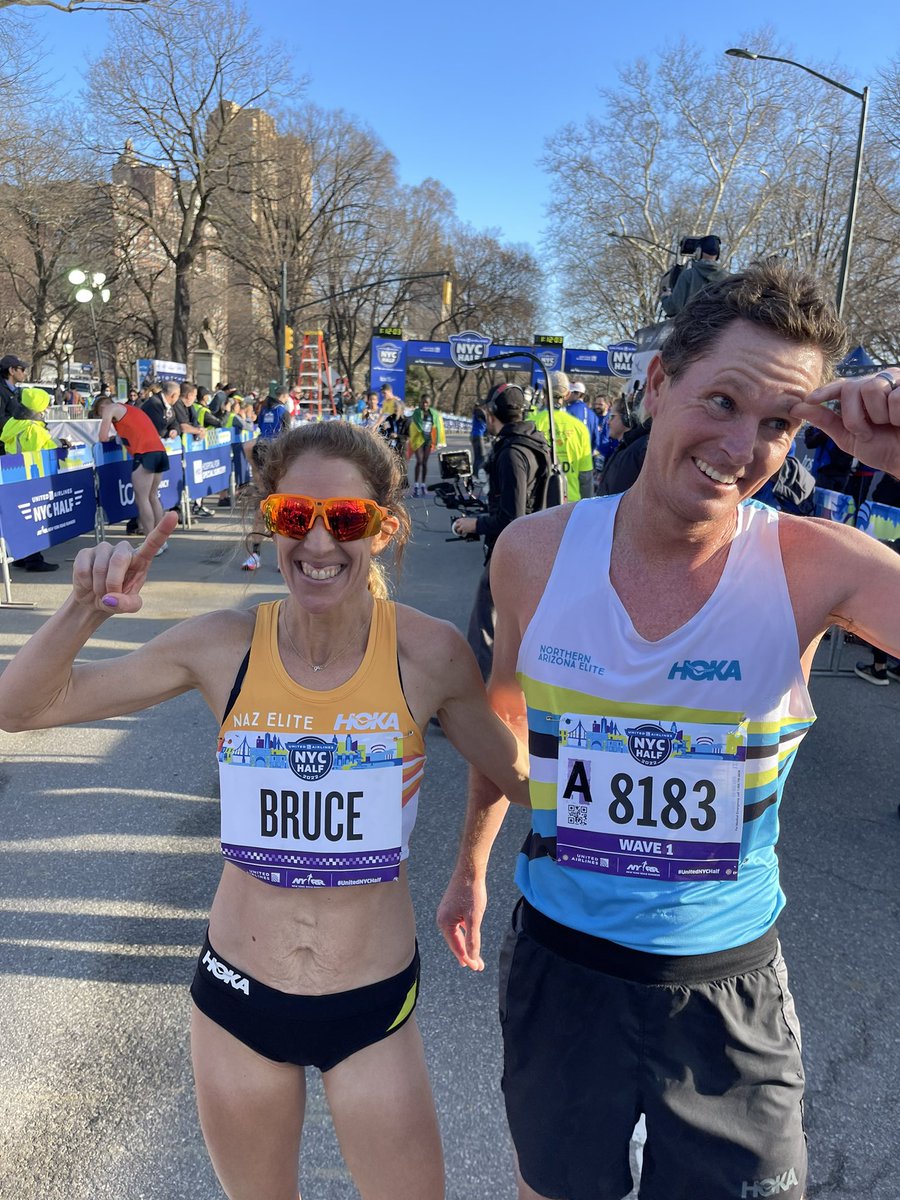 JoshCox's tweet photo. Another great run from @Steph_Rothstein (@hoka/@NAZ_Elite), tenth place during her build for the @bostonmarathon but more importantly she smoked her husband @bbjamin by over a minute. He now has to handle all the chores at home forever. #UnitedNYCHalf https://t.co/SElVckct2P