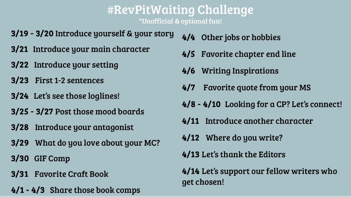 chrissydvs10's tweet photo. Hi, amazing #WritingCommunity! Come show your support for #RevPit hopefuls on #RevPitWaiting. All your positive vibes are so appreciated! #amquerying #WIP #writing #editing https://t.co/bq19VbpX3h