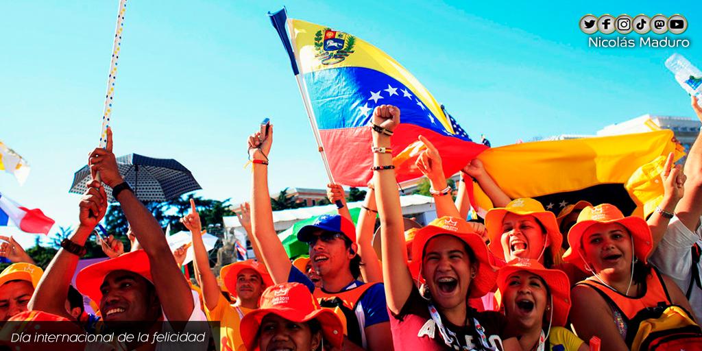 NicolasMaduro's tweet photo. En el Día Internacional de la Felicidad, abogamos por la armonía y la unión de la humanidad, sigamos construyendo un mundo de iguales, donde reine la Paz y el bienestar social para las nuevas generaciones. ¡Sí Es Posible! https://t.co/OioztKMwze