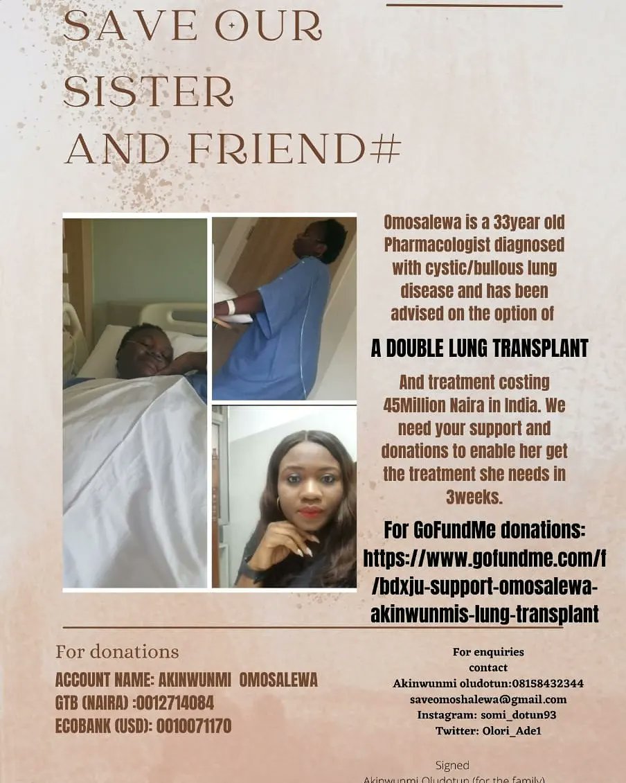 yincle's tweet photo. #Saveomosalewa #supportomosalewa Together we can give this brilliant young lady a chance to live.. #45M needed for #DoubleLungTransplant please .. #Donate https://t.co/JipX2AjGPm