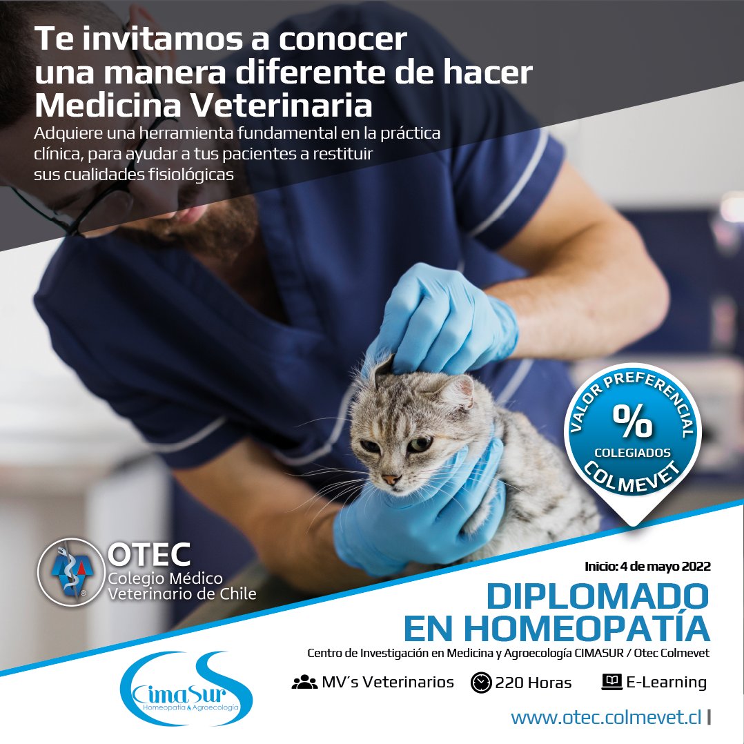 colmevetchile's tweet photo. Recuerda que este año, @Homeopatianimal   y OTEC Colegio Médico Veterinario de Chile te ayudan en tu formación profesional con estas dos ofertas innovadoras de diplomados. Visita https://t.co/Gkd985qPuU y elige tu mejor opción.
Te esperamos! https://t.co/Z8TgpdfCXo