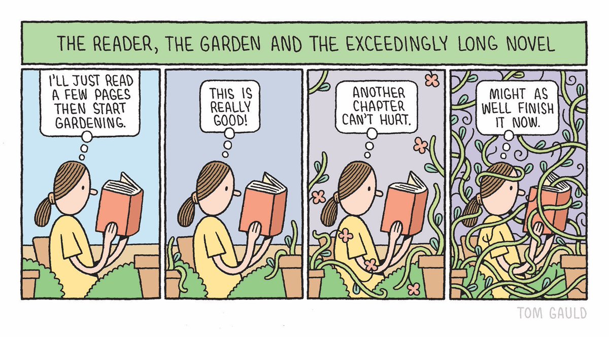 `The reader, the garden and the exceedingly long novel', my cartoon for yesterday's @GdnSaturday / @GuardianBooks 
