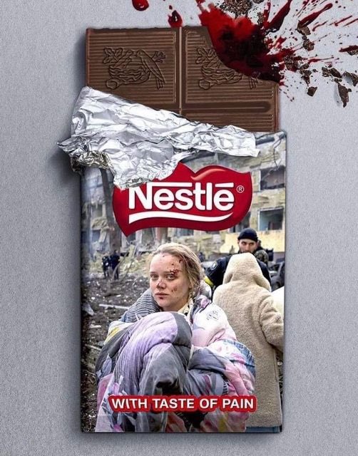 More powerful anti-advertising targeting Nestle’s controversial decision to continue funding Russian war crimes in Ukraine