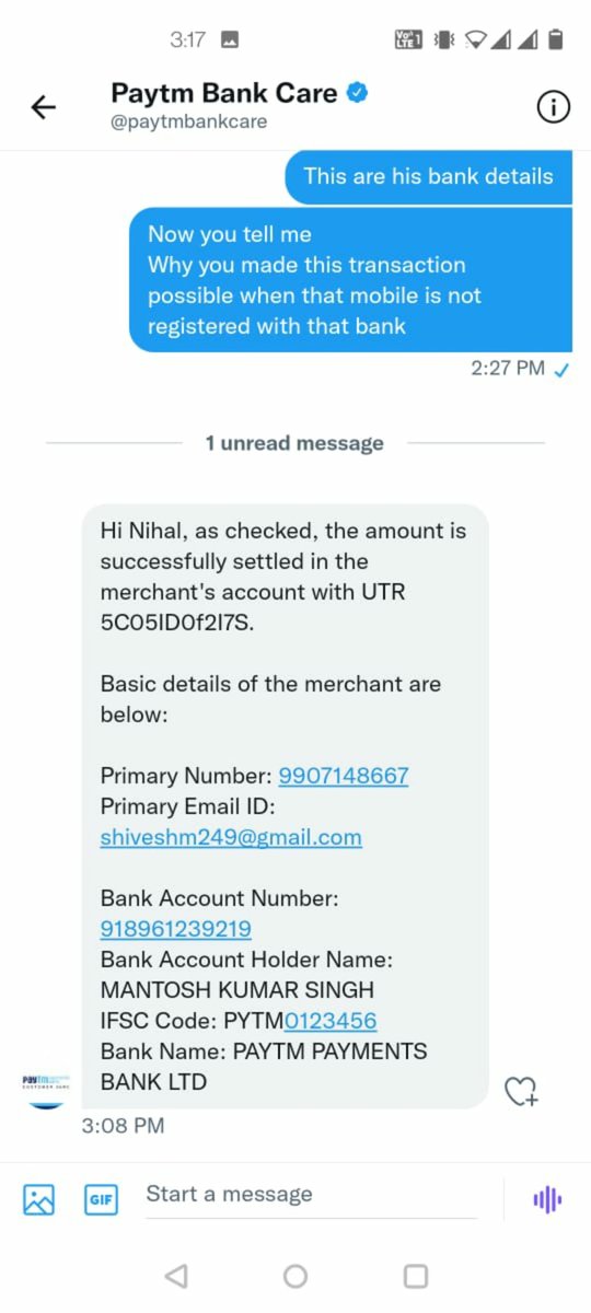 nihalgupta012's tweet photo. @MyIndusIndBank @PaytmBank @paytmbankcare @PaytmBusiness @PaytmCybercell 

I request you to please send me this party bank account details from 14.03.2022to till date 
As he is still refused to accept that this is his account
Now please provide me details
Please I attached proof https://t.co/gVpUjCq5lg
