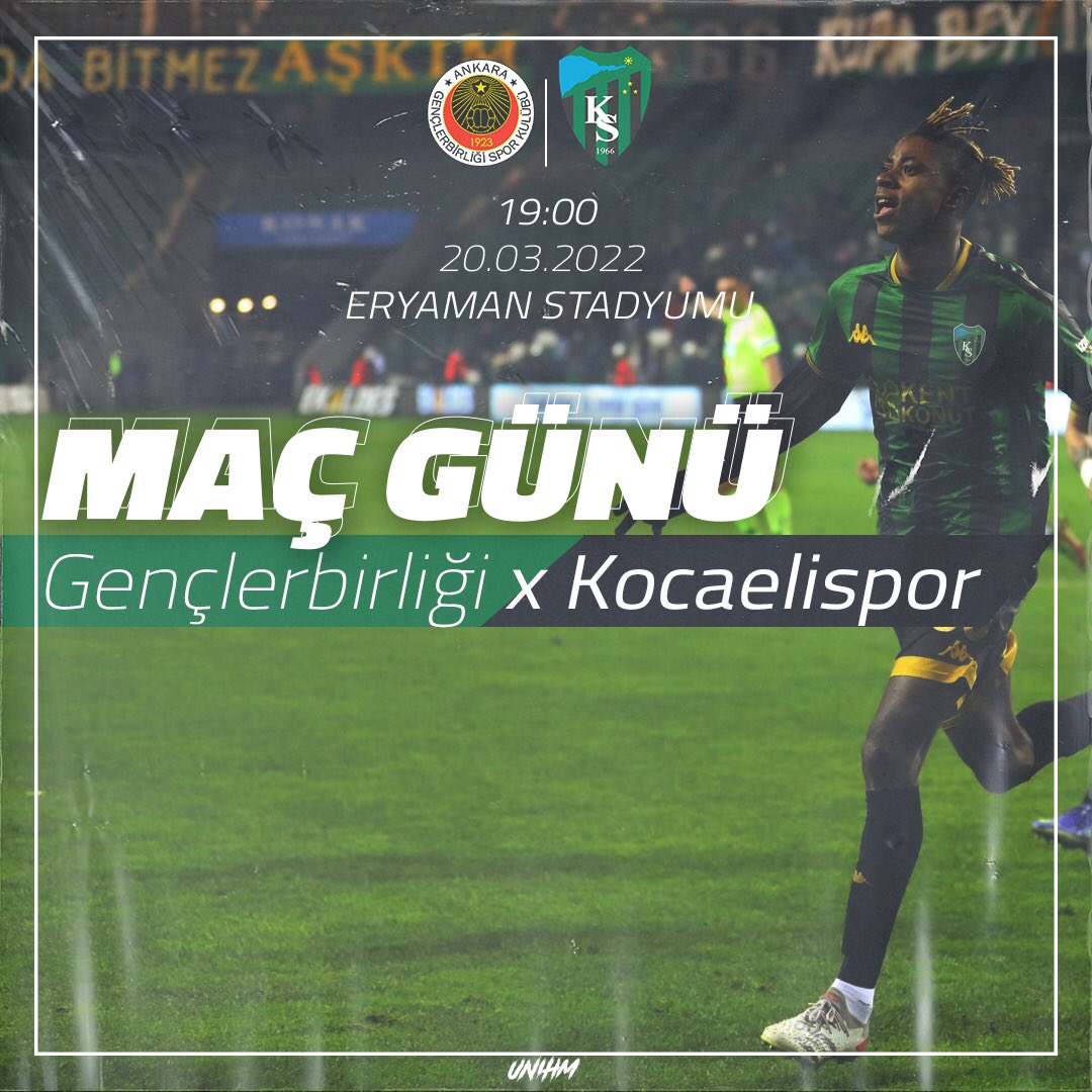 MAÇ GÜNÜ 🔥
#BugünGünlerdenKocaelispor
Sevdamız Kocaelisporumuz'a, Gençlerbirliği karşısında başarılar diliyoruz.

⏰ 19.00
🏟 Eryaman Stadyumu
#EfsaneGeriDöndü #UNIHM