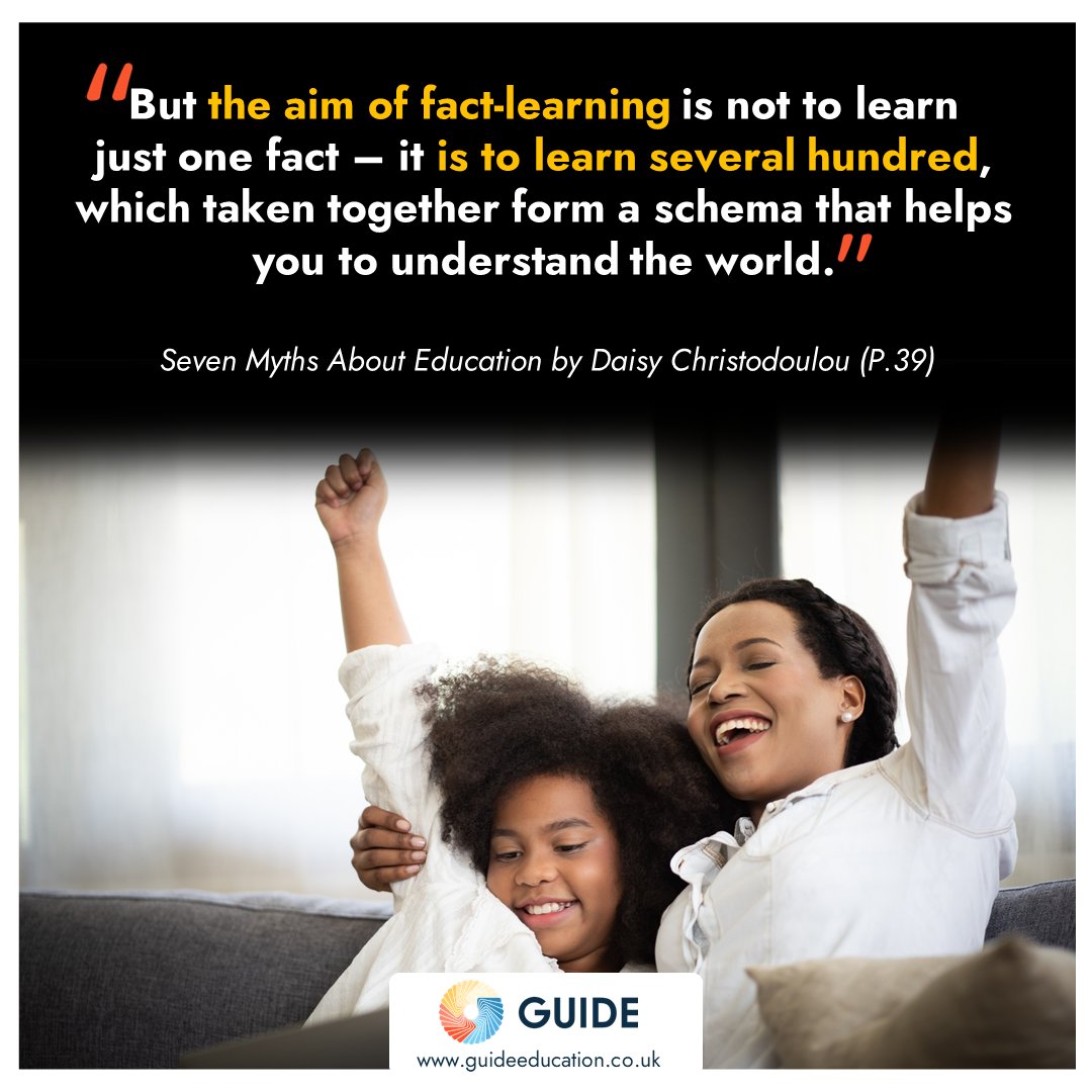 GuideEducation_'s tweet photo. βIn fact-learning, you are not taught one fact; rather, you are taught several hundreds that when combined form a scheme that helps you better understand the world.β πππ
#sevenmythsabouteducation #daisychristodoulou #bookquotes #factlearning #guideeducation https://t.co/GOGxiB0X33