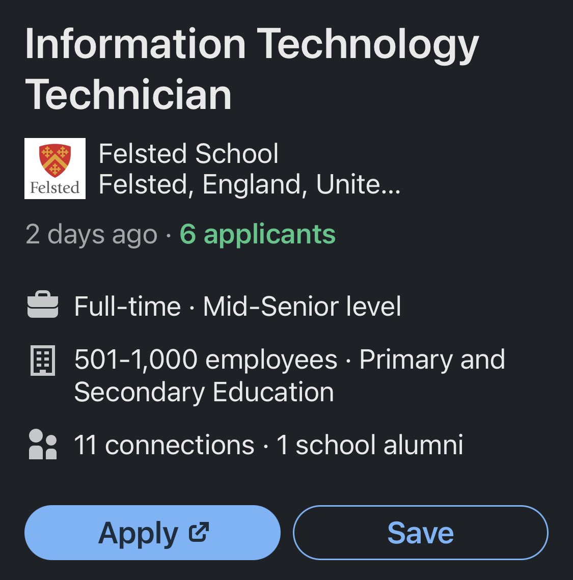 📢 We’re #hiring!

⚙️ Join our #inspiring #ICT #team &amp; be part of the #future of #education!

➡️ linkedIn.com/jobs/view/2964…

#digitalstrategy #IT #digital #digitaltransformation #ISC #independentschools #EdTech #IT #ITAdmin #admin #technology #strategy <a href="/HeadFelsted/">FelstedHead</a> <a href="/GeorgeWSMasters/">George Masters</a>
