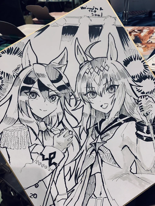 こちらは色紙プレゼント用に描いたwinning the soulなルドルフとオグリ 