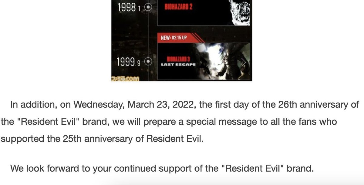 ResiEvilCentral's tweet photo. 2022 RE Content Countdown: 

✅ 26th Anniversary special message - March 23rd (3 days to go)

✅ Netflix Series - July 14 (116 days to go)

☑️ RE2/3/7 next gen upgrades
☑️ RE:Verse release date
☑️ Infinite Darkness Graphic Novel
☑️ RE4 VR DLC
☑️ Village DLC

#REBHFun #REBH25th https://t.co/gbD5G0j2cR