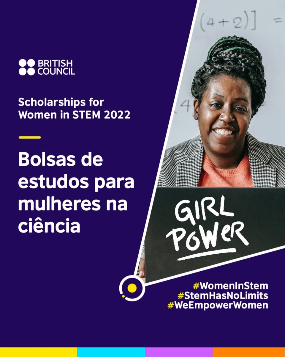 brBritish's tweet photo. British Council Scholarships for Women in STEM!
Estamos à procura de mulheres que precisem de apoio financeiro para fazer mestrado no 🇬🇧, e que queiram transformar o campo científico e o mundo em um lugar melhor e mais igualitário.
Participe: https://t.co/vZfCLfSnfx https://t.co/Pl901QmvIN