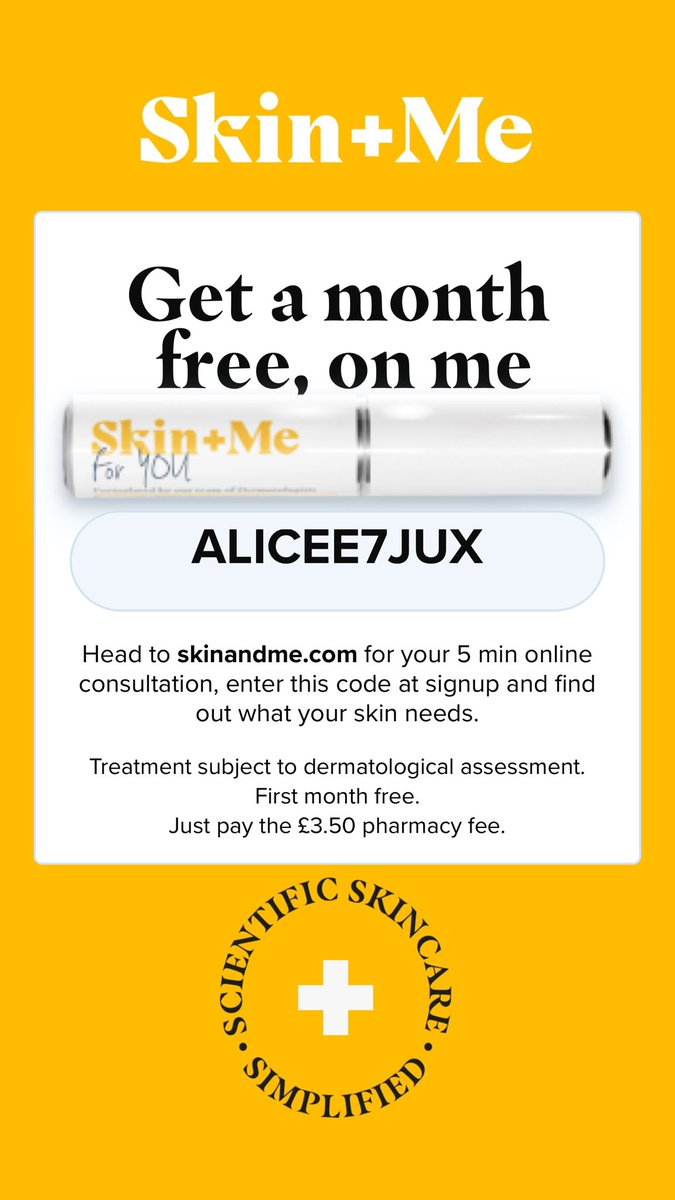 __alicetaylorr's tweet photo. If you’re thinking of using Skin+Me here’s a code to get your first month free! 🥹🥹 #SkinandMe https://t.co/WSPydnjlXP