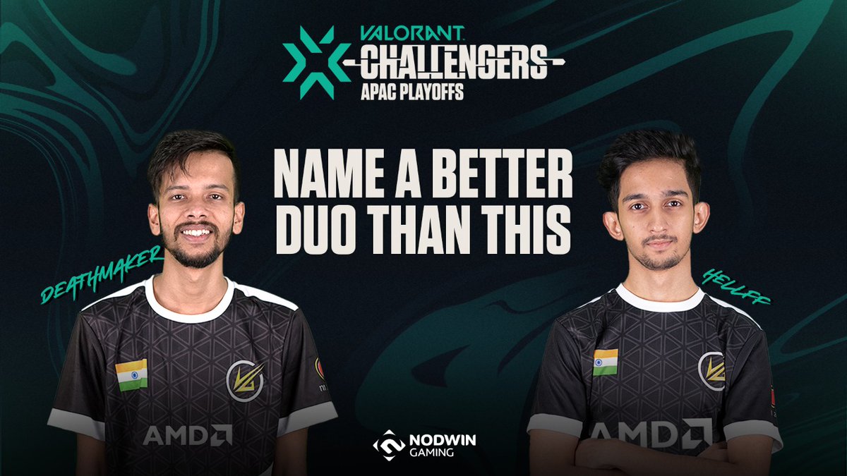 NodwinGaming's tweet photo. A deadly duo that's representing the nation, letting the world know how to #FeeltheVelocity🔥 Catch them LIVE against Full Sense on NODWIN's Twitch, Facebook or YouTube📺
#betterduo #velocitygaming #VCT #valorant #southasia #conquerors #valorantindia #sundaymood https://t.co/IwZPPqbBkt