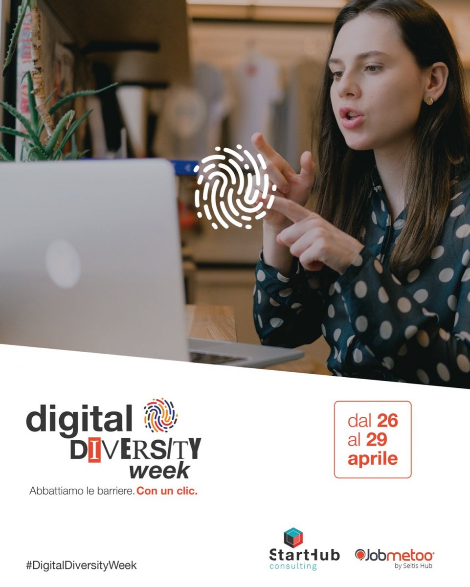 jobmetoo's tweet photo. #DigitalDiversityWeek: l’evento digitale nato dalla partnership tra Jobmetoo by @SeltisHub e @StartHubConsult per favorire il giusto match tra domanda e offerta lavorativa di persone con disabilità ed appartenenti alle categorie protette. Domani la prima novità, seguiteci! https://t.co/6mUCrO6V5B