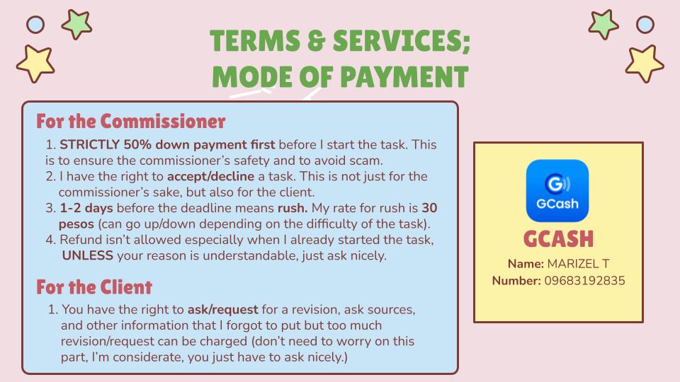 🍏Hi! I'm Ellie, your acad helper. Not sure who to approach with your task? Well, you can get to know who I am by these commission sheets I've personally provided. 🍏

Don't forget that I'm one DM away☺️

╰► Feedbacks: #EllieCommsProofs 
╰► Samples: Ask through DM:)