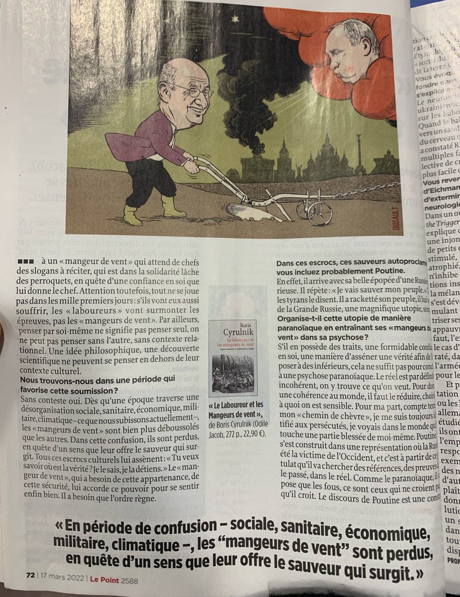 LegendumEst's tweet photo. « Le laboureur et les mangeurs de vent », Boris Cyrulnik (Le Point 17/3)

Le #laboureur accepte le doute, pense par lui-même, explore sa « liberté intérieure ». Le #mangeurdevent se soumet aux discours creux des chefs autoritaires (on en croise). #psychoécologie #Bronfenbrenner https://t.co/IAyP7WS9BV