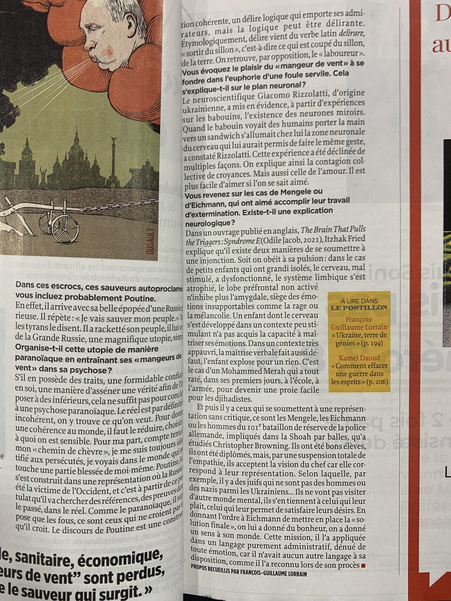 LegendumEst's tweet photo. « Le laboureur et les mangeurs de vent », Boris Cyrulnik (Le Point 17/3)

Le #laboureur accepte le doute, pense par lui-même, explore sa « liberté intérieure ». Le #mangeurdevent se soumet aux discours creux des chefs autoritaires (on en croise). #psychoécologie #Bronfenbrenner https://t.co/IAyP7WS9BV