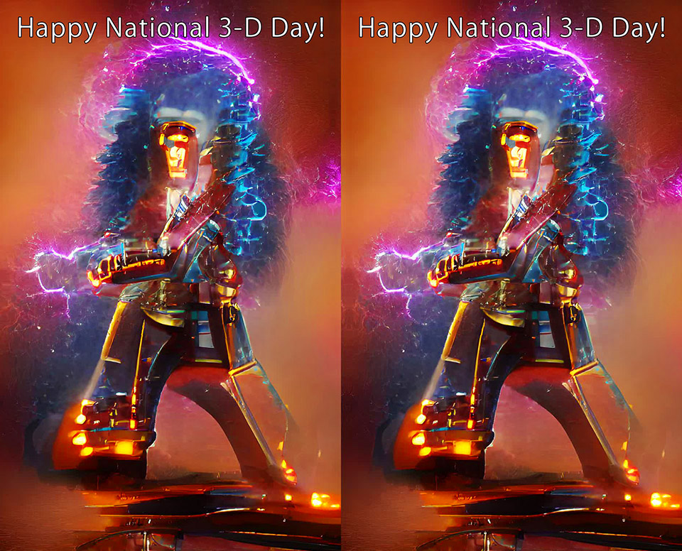 takashi_sekitan's tweet photo. Anyone know who he is?🎸😊 Happy National 3-D Day is on 3/22 this year!  / Parallel-view #stereoscopic 
#立体視 #aiartcommunity #AIArtwork #National3Dday @DrBrianMay https://t.co/yPheAJL7QF