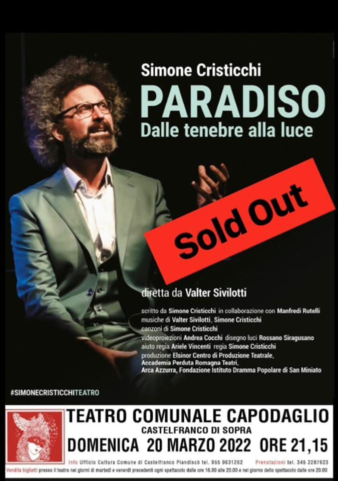 scristicchi's tweet image. OGGI #soldout al Teatro Wanda Capodaglio - a Castelfranco Piandiscò, Arezzo.

"Paradiso. Dalle tenebre alla luce" tornerà in Toscana dal 5 aprile.
INFO &amp;amp; Biglietti simonecristicchi.it/eventi

#paradisosimonecristicchi #simonecristicchi