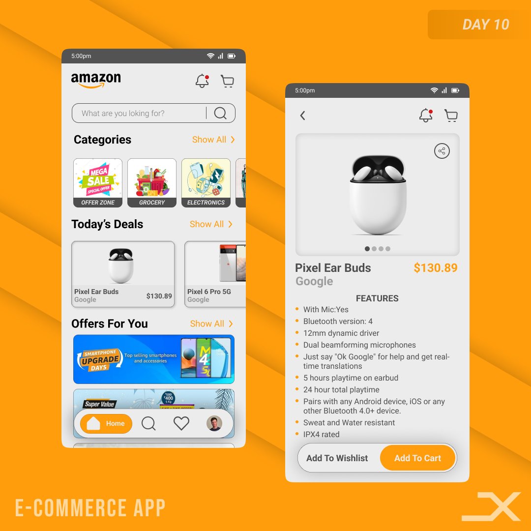 amal_joym's tweet photo. DAY 10
E-COMMERCE APP
E-commerce (electronic commerce) is the buying and selling of goods and services, or the transmitting of funds or data, over an electronic network, primarily the internet.

Come let's #create #designX #DailyUI #ecommerce   #uidesign #ux #ui #uiux #figma https://t.co/IzSktxyXlW