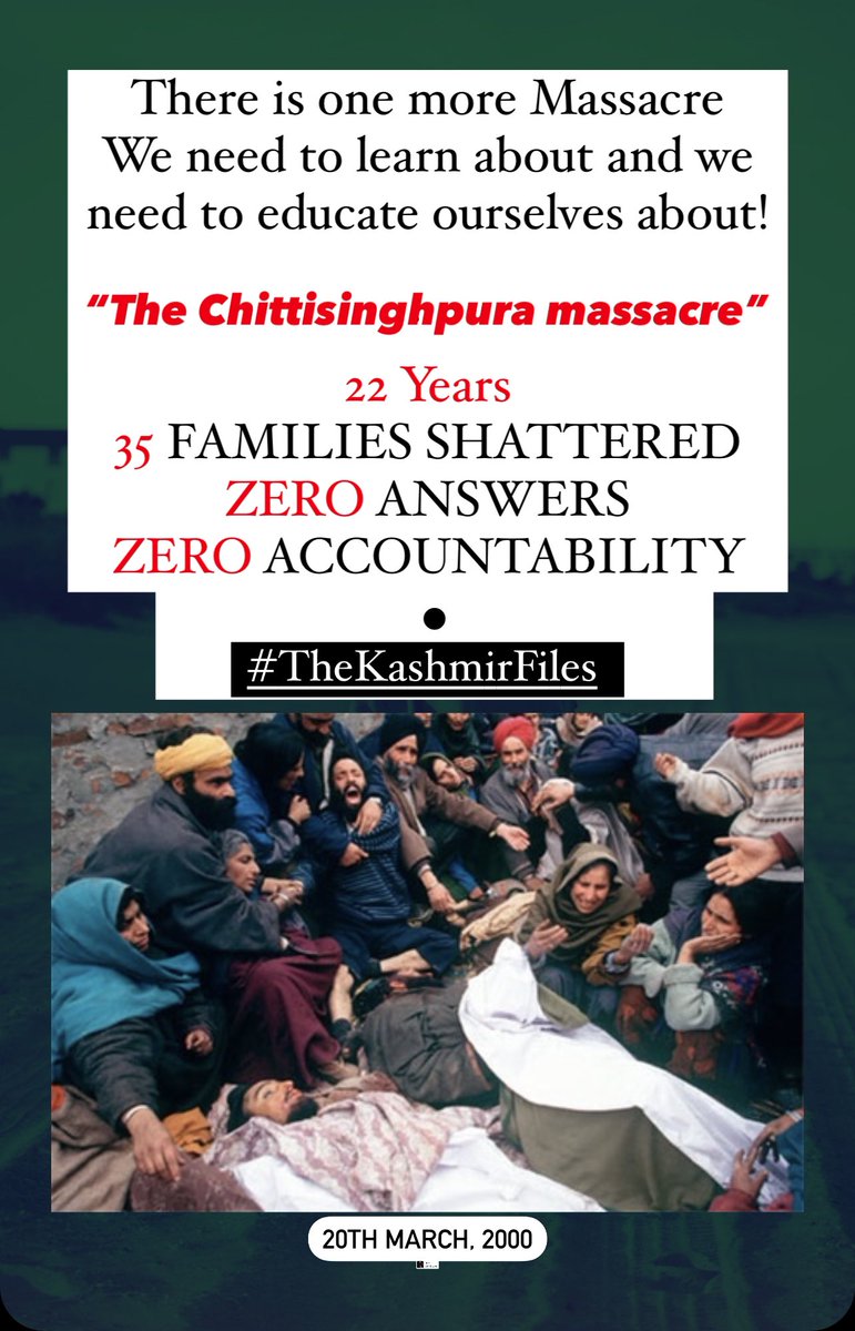 memopradeep's tweet photo. When we talk about #TheKashmirFiles , we also need to acknowledge #ChittisinghporaMassacre 
#KashmirFiles #kashmir #Minorities #kashmiriSikhs #KashmiriPandit #GenocideTruth @vivekagnihotri @AnupamPKher @amaanbali @DarshanKumaar https://t.co/N0oWKRVE9R