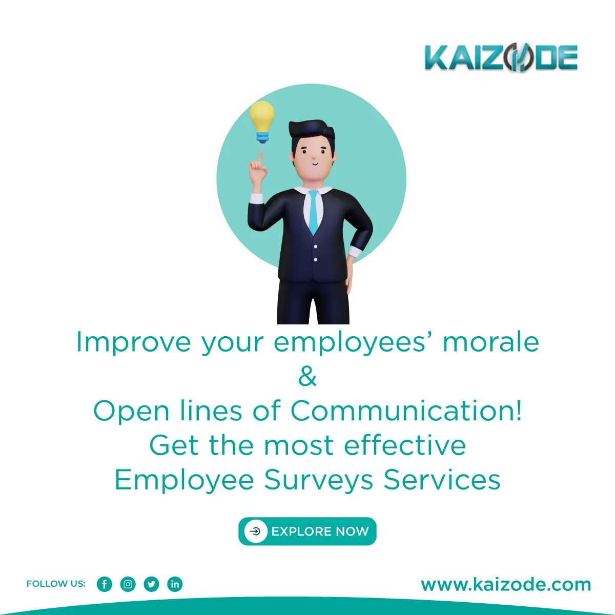 kaizode's tweet photo. With Kaizode, Get feedback that enables you to speak to and listen to your employees.
Get the best professionals for HR services, including employee surveys,  on Kaizode.  
visit our website today! https://t.co/hC2yRqoYAs https://t.co/q92rPV3Nvf