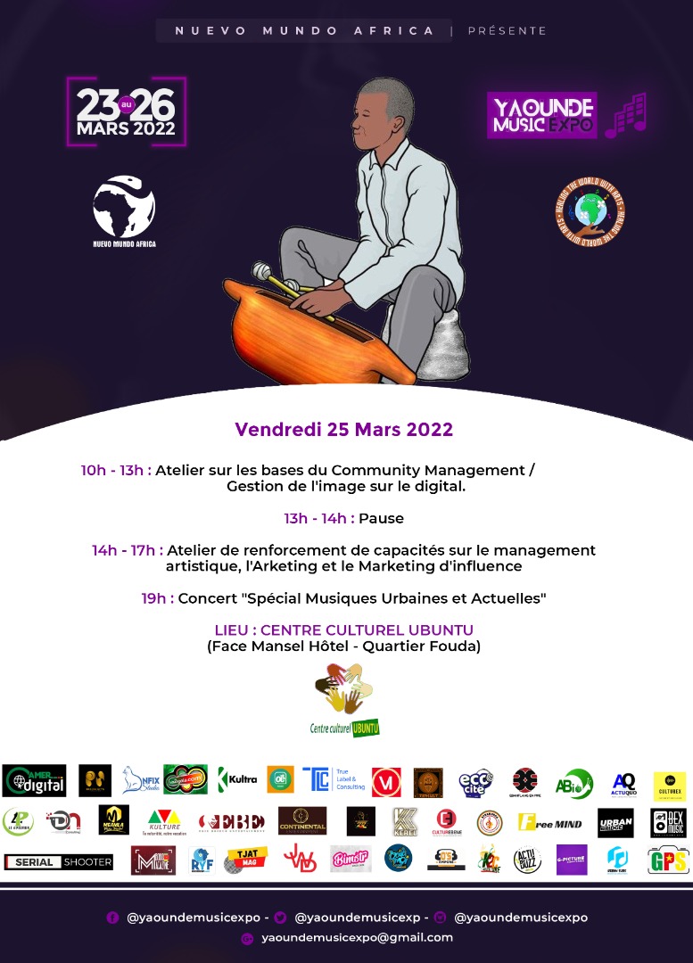 YaoundeFever's tweet photo. YAOUNDE MUSIC EXPO
DU 23 AU 26 MARS 2022 
AU CENTRE CULTUREL UBUNTU.

VOICI LE PROGRAMME DU FESTIVAL. https://t.co/PPHo83ZqhD