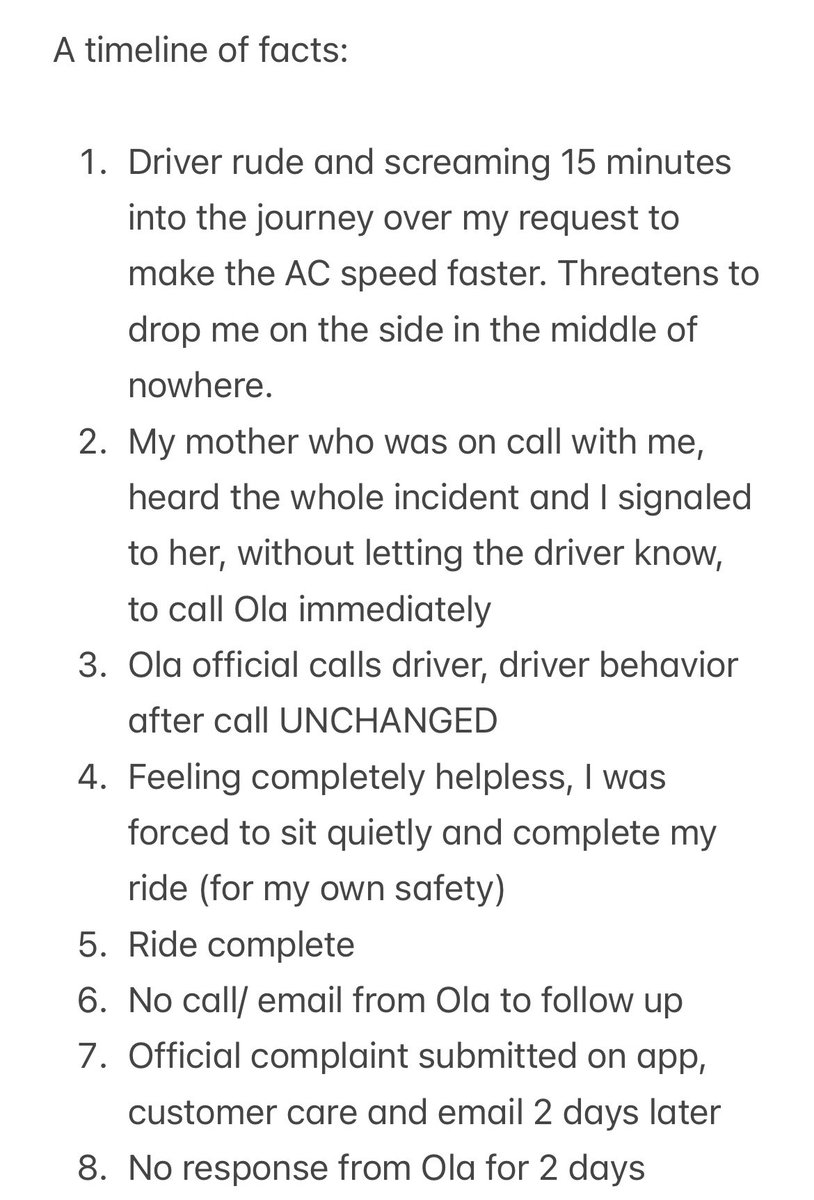farasha_50's tweet photo. @Olacabs totally unsafe for women especially from bangalore airport. No support or action from ola team. Survived thro sheer luck. #BoycottOla @bhash @MORTHIndia @ut_MoHUA @matrixindiavc @MinistryWCD @BLRAirport @EdelweissFin https://t.co/VUhwaGS0ev