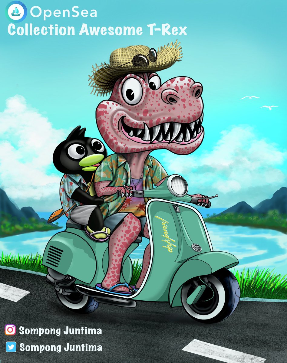 It's a collab between you <a href="/CubeDrop21/">CubeDrop</a> Percy&amp; Awesome T-Rex titled Friendship.
ฝากงานคลอเเลปด้วยนะครับ
opensea.io/collection/awe…

 #nftcollectors #NFTCommmunity #NFTJapan #NFTartist #NFTTHAILAND #NFTThaicommunity #Silverpig7 #sompongNFT #SompongJuntima #artnft #nft