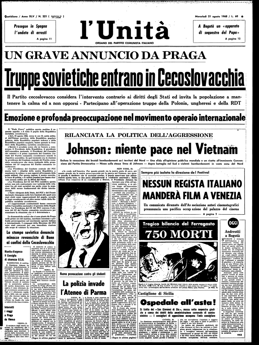 ArnaldoTesti's tweet photo. #Retrohistory, 21 agosto 1968. La differenza fra "entrare" (in Cecoslovacchia), "aggredire" (il Vietnam), "invadere" (l'ateneo di Parma)... Qualche ora dopo "iniziativa militare", "occupare" con il nostro "grave dissenso"... https://t.co/8CKylW6cHi