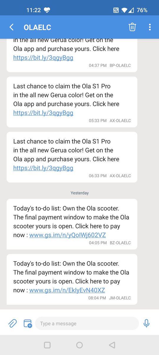 ashwinsid's tweet image. @OlaElectric @bhash STOP SPAMMING. Why is everything about so horrible? Your products are pathetic quality and now daily dozens of messages. Have some shame. #olaspam #avoidola