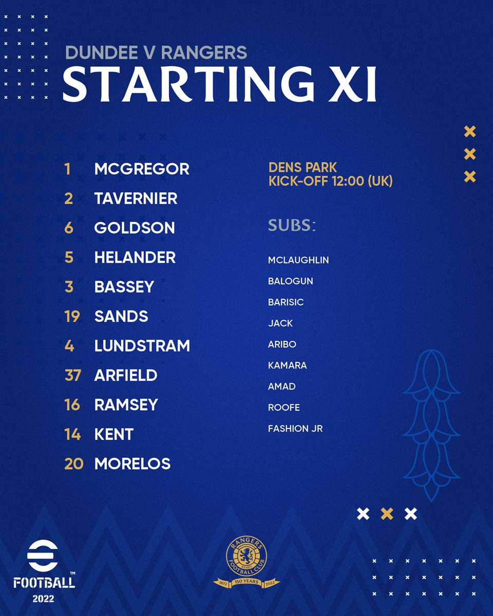 RangersFC's tweet image. 🆕 Today&apos;s #RangersFC team to face Dundee.

🗒️ Full Team News: rng.rs/3wlVUZL