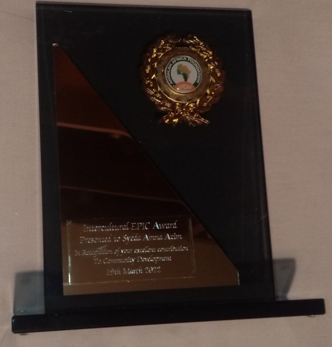 No2Discriminatn's tweet photo. I'm extremely honoured to receive this award by #AMDAF.Thankyou for recognizing &appreciating my work. We must encourgae women to come forward to bring a positive change within the society. Beautiful message was shared at the event "Rise by lifting others". https://t.co/MPGxpYWgYO