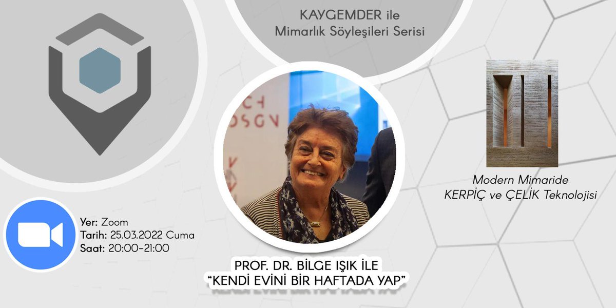 kaygemder's tweet photo. Pandemi dönemine özel başlatmış olduğumuz "Kaygemder ile Mimarlık Söyleşileri" serisinin altıncısında ; Prof. Dr. Bilge Işık ile "Modern Mimaride Kerpiç ve Çelik Teknolojisi ile Kendi Evini Bir Haftada Yap" konu başlığı ile 25 Mart Cuma günü 20.00'de bizlerle buluşacak. https://t.co/v0lYX81vv2