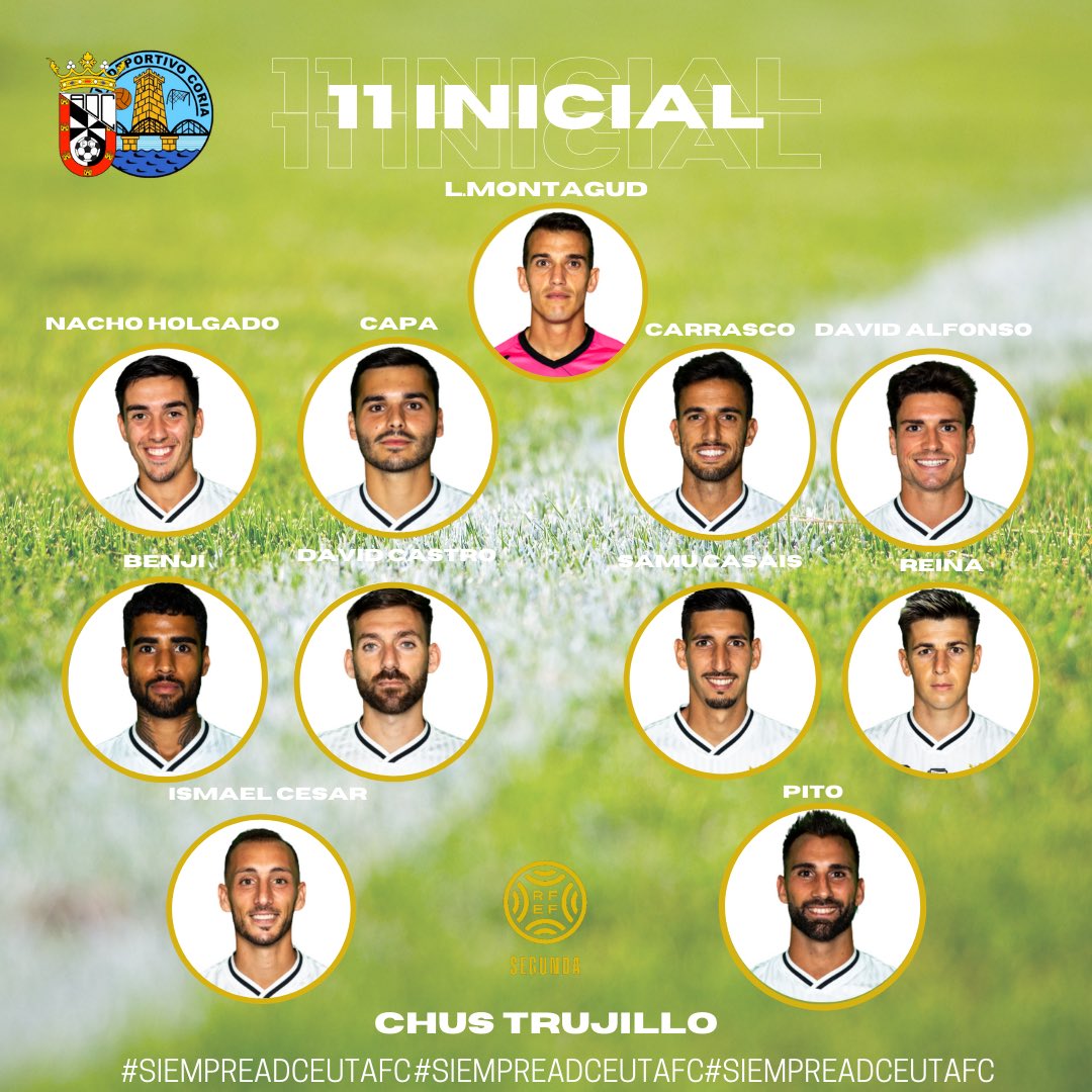 ADCeuta_FC's tweet photo. ¡Estos son los 11 jugadores elegidos por Chus Trujillo que saldrán de inicio a luchar el partido🔜✅

¡Vamos Ceuta!💪🏼

BANQUILLO

8. Guzmán
11. Raillo
14. Misffut
17. Luis Alcalde
19. Gurrutxaga
26.I. Breñé
25. Lolo

#SiempreADCeutaFC ⚪️⚫️ https://t.co/QYr9XaPJkp