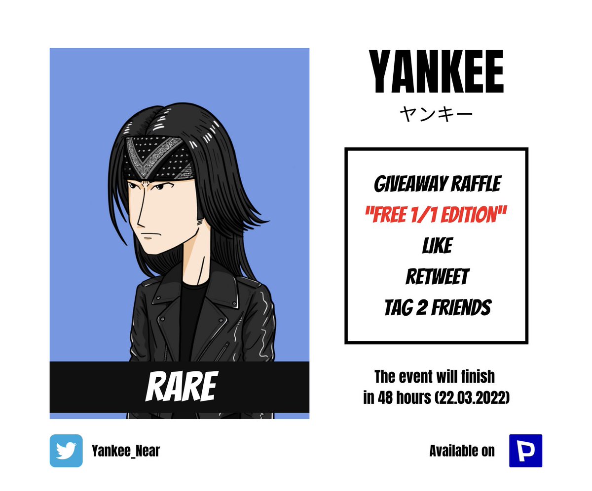Samaboyd (@samaboyd) on Twitter photo Giveaway event start! You are specially invited to join my gang! But on 1 condition
Like
Retweet
Tag 2 friends
The event takes 48 hours and the winner will be announced!
Discord : discord.gg/xVW7ay3tut
Paras : paras.id/collection/yan…
#nftart #nftcollector #NFTGiveaways Giveaway event start! You are specially invited to join my gang! But on 1 condition
Like
Retweet
Tag 2 friends
The event takes 48 hours and the winner will be announced!
Discord : discord.gg/xVW7ay3tut
Paras : paras.id/collection/yan…
#nftart #nftcollector #NFTGiveaways