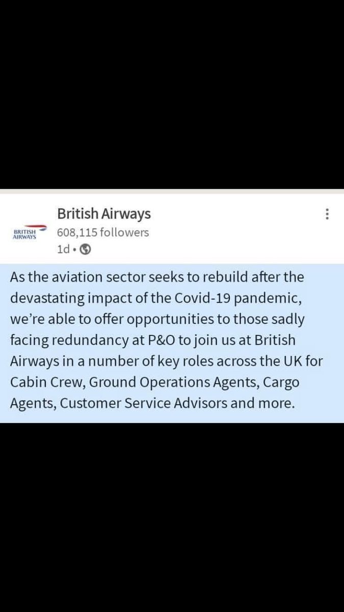 BaRedundant's tweet photo. Unbelievable hypocrisy from @British_Airways who made 4000+ crew redundant through fire and rehired,then banned crew from re applying to return who refused to sign SA’s + banned them from their Staff Travel    @HuwMerriman @CommonsTrans your silence is deafening ? @FireAndRehire https://t.co/hZhCriam8u