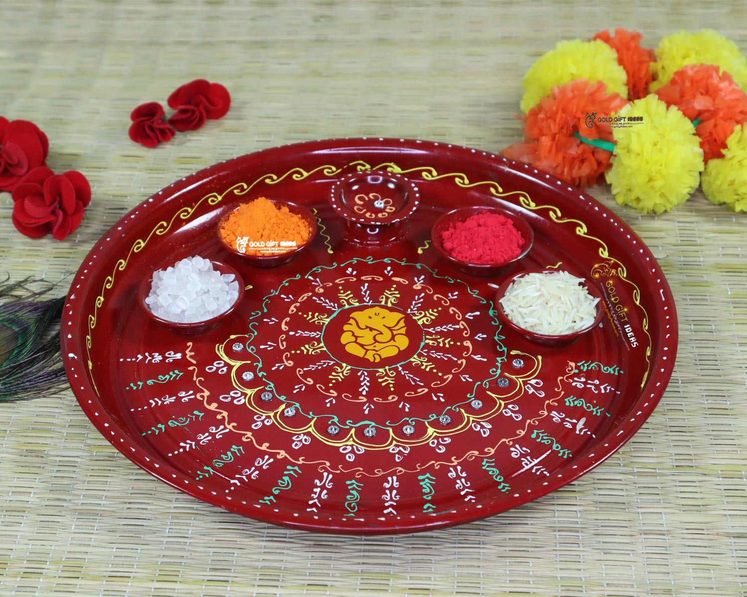 GoldGiftIdeas Silver Plated Best Wishes Pooja Thali Set Pooja Thali Decorative Return Gift for Wedding and Housewarming Pooja Items for Home
