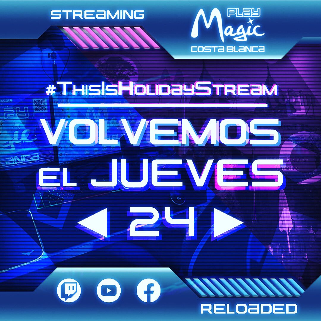 PlayMagicTeam's tweet photo. Streaming Reloaded!! Este jueves 24 volvemos a los directos con muchas novedades!!! No os lo perdáis!! Dale!! 🙌💜 #stream #gaming #holidaystream #ThisIsHolidayStream☀️🕶🏝🎮 https://t.co/Kv3dPaiZvz