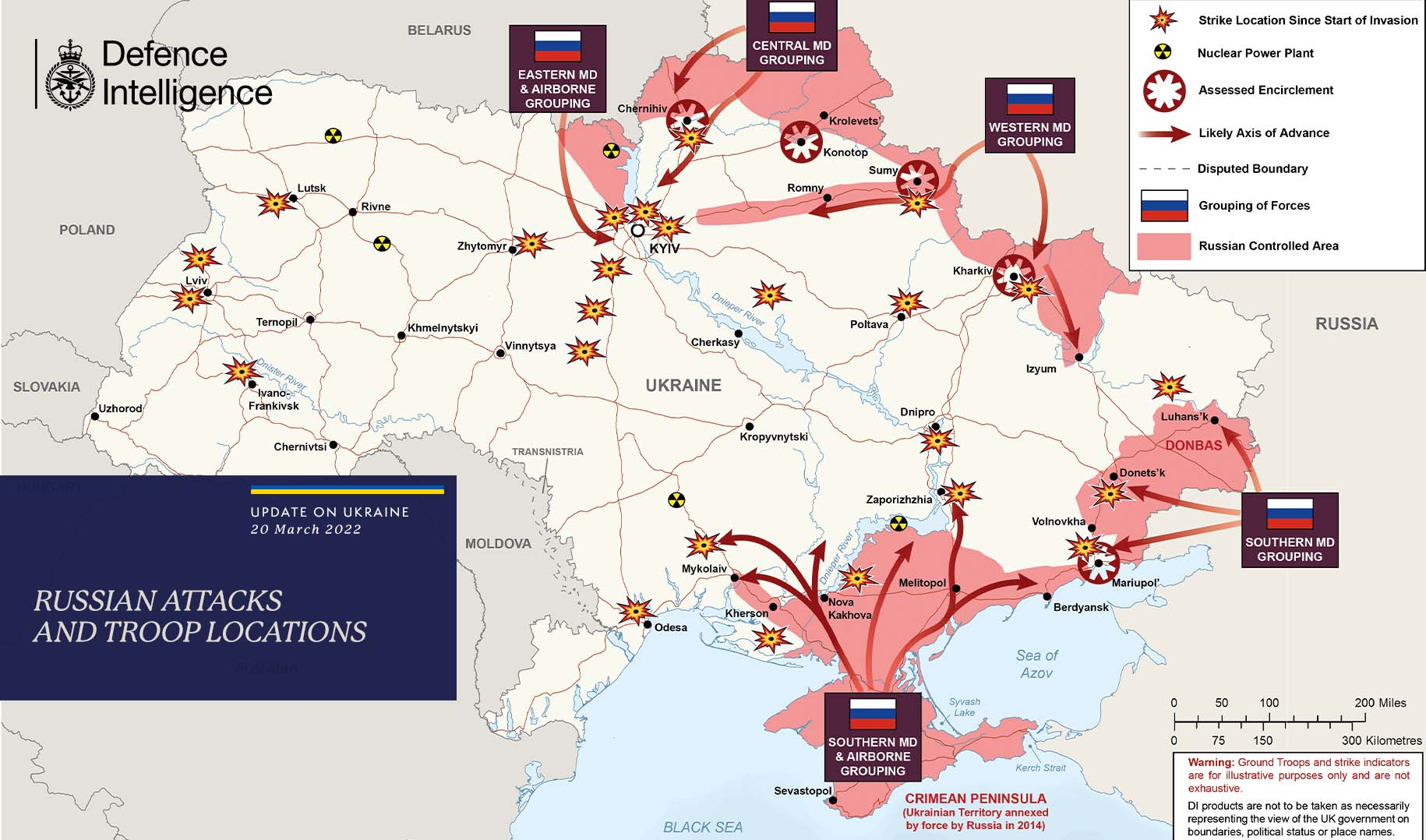 Latest Defence Intelligence map of conflict in Ukraine.