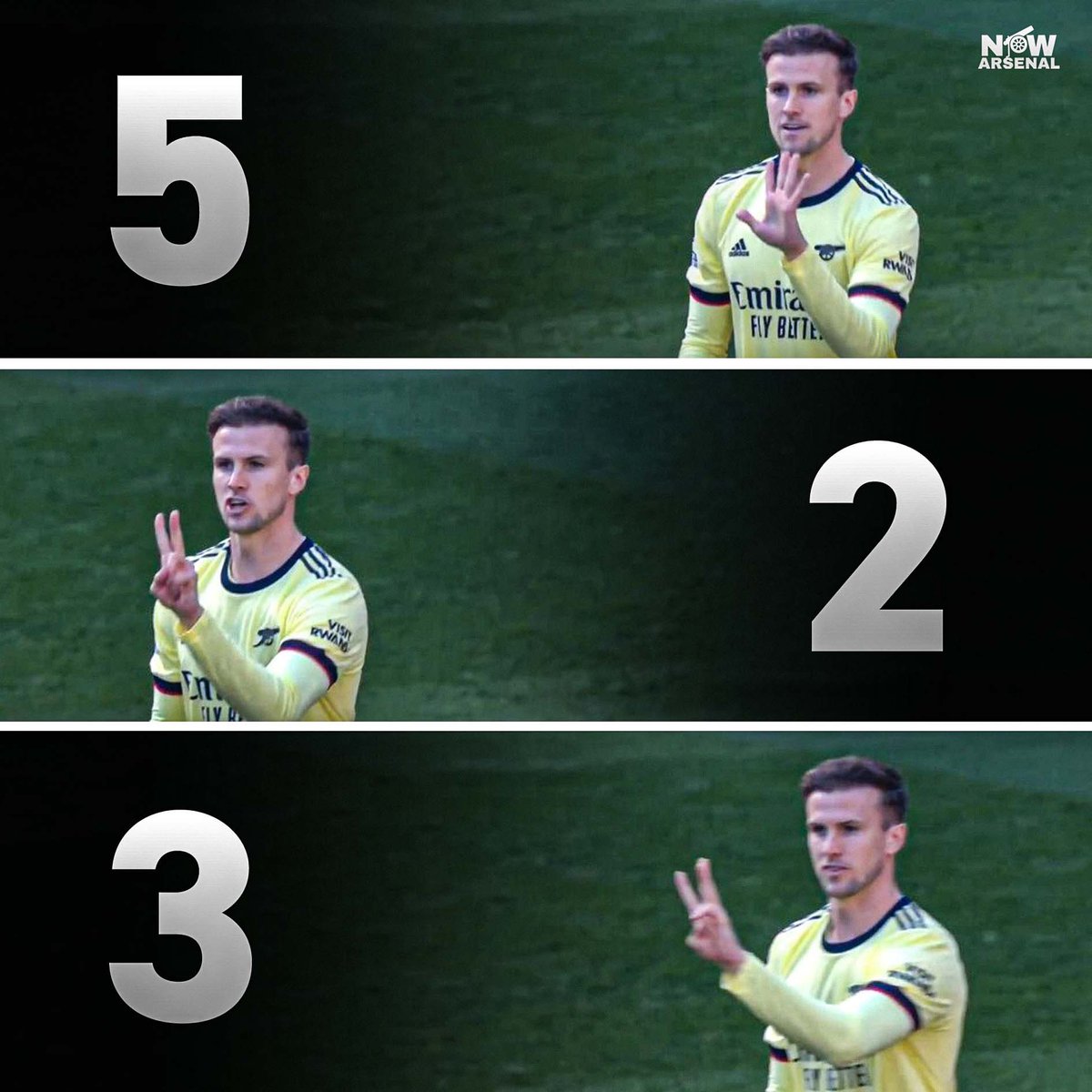now_arsenaI's tweet photo. You know when Mikel Arteta makes his final change and it’s Rob Holding coming on making these three signs, it’s game over. Result locked in. Job done…😂 #afc https://t.co/iAhFh3RucI