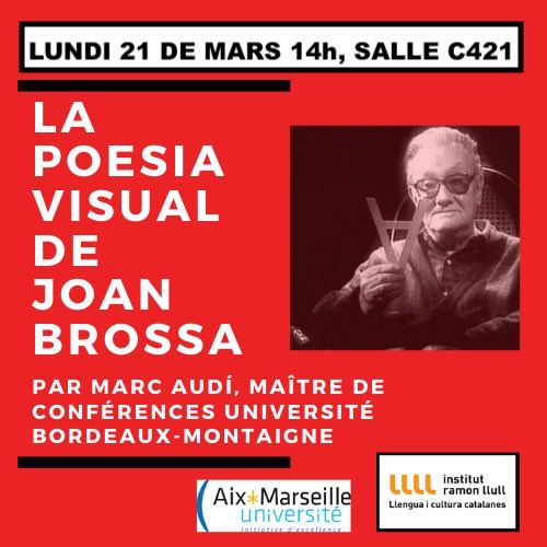 Recordeu que demà ens veiem per celebrar el dia mundial de la poesia amb ⁦<a href="/audimarc/">Audimar Cedeño</a>⁩ 🥳🥳 i conèixer una mica més Joan Brossa 📚
Us esperem a tots! ❤️❤️
#xarxallull #diamundialdelapoesia #joanbrossa #poetry #literature #aixencatala #poesiavisual #català #literaturaencatalà