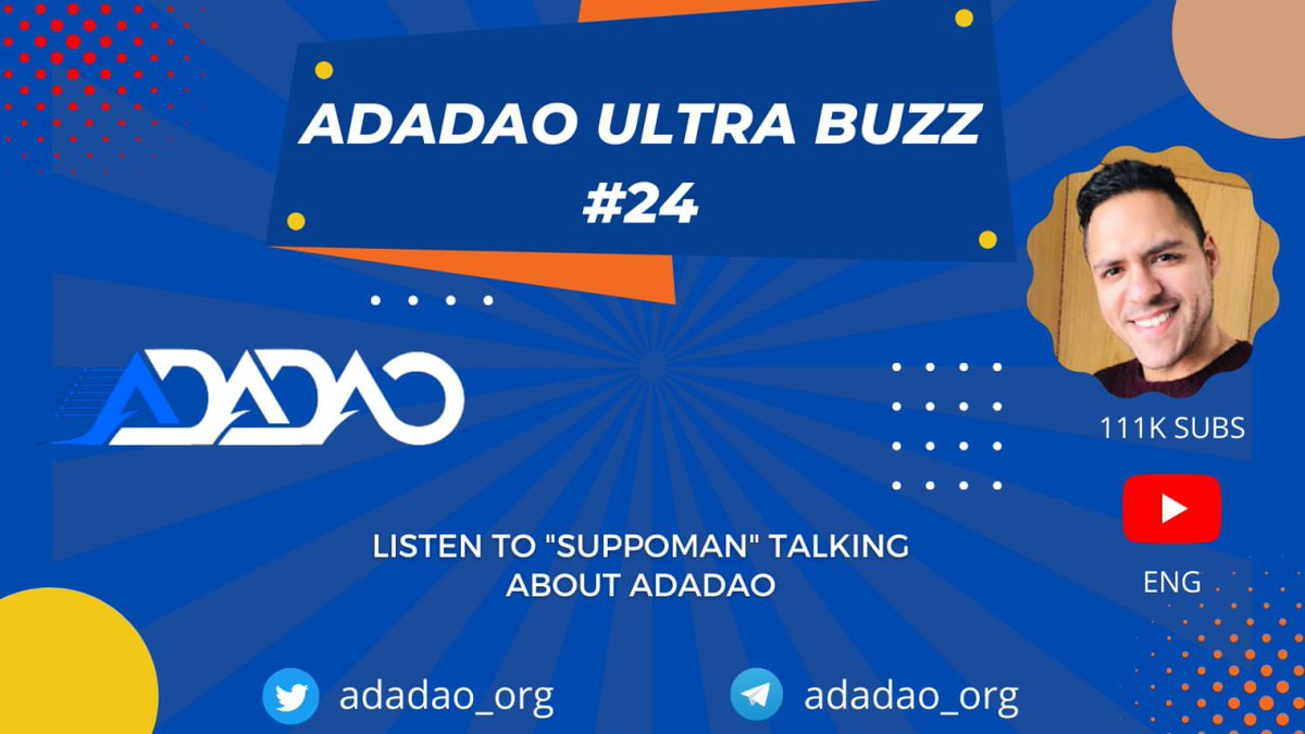 adadao_org's tweet photo. ADADAO ULTRA BUZZ #24 📢

Listen to SUPPOMAN talking about ADADAO. 🗣

https://t.co/B1UaQdEYms

#adadao @MichaelSuppo #cardano #crypto @BlueZillaVc https://t.co/5v3jPlGeOd