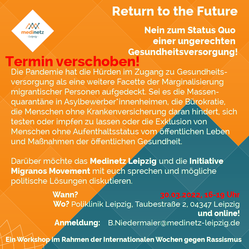 MedinetzLeipzig's tweet photo. Wer hätte es gedacht, Corona ist uns in die Quere gekommen. Neuer Termin ist der 30.3. Meldet euch gerne noch an!// Who would've guessed, Covid ruined our plans. The new date is the 30th of March. You're still welcome to register! https://t.co/RzCBIpODey